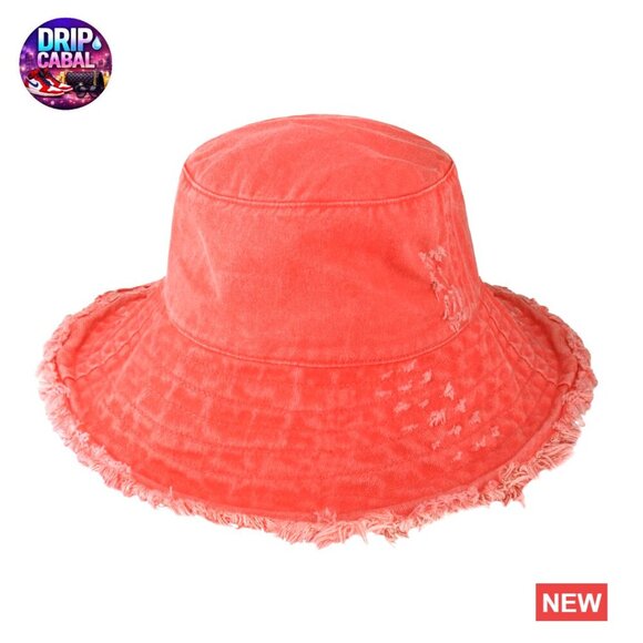 Accessories - Frayed Bucket Hat Washed Cotton Floppy Wide Brim Summer Beach